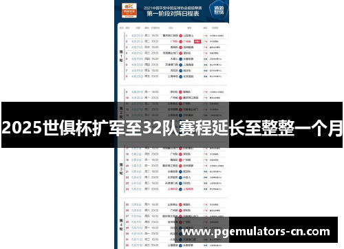 2025世俱杯扩军至32队赛程延长至整整一个月 2025世俱杯扩军至32队赛程延长至整整一个月