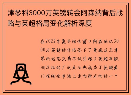 津琴科3000万英镑转会阿森纳背后战略与英超格局变化解析深度 津琴科3000万英镑转会阿森纳背后战略与英超格局变化解析深度